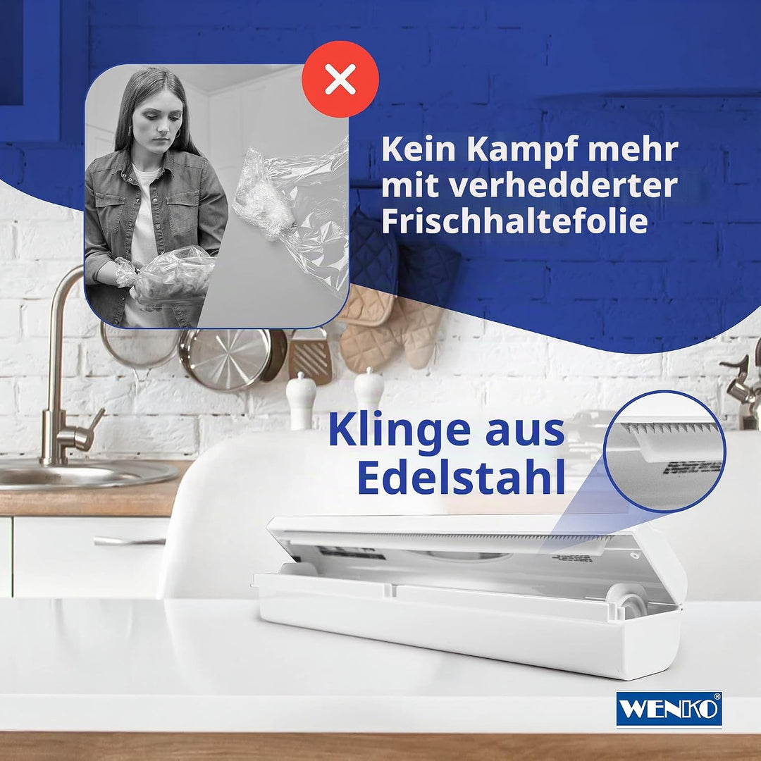 WENKO Folienschneider Mod. Perfect-Cutter praktischer Abroller für Frischhaltefolie und Alufolie Fol