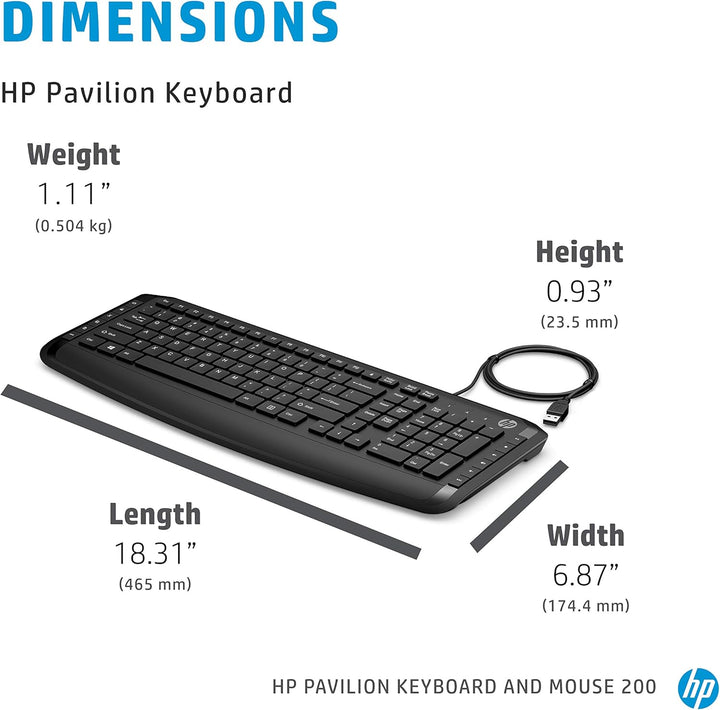 HP Pavilion 200 kabelgebundene Tastatur und Maus - (1600 DPI, USB 2.0-Anschluss, LED-Anzeige, Window