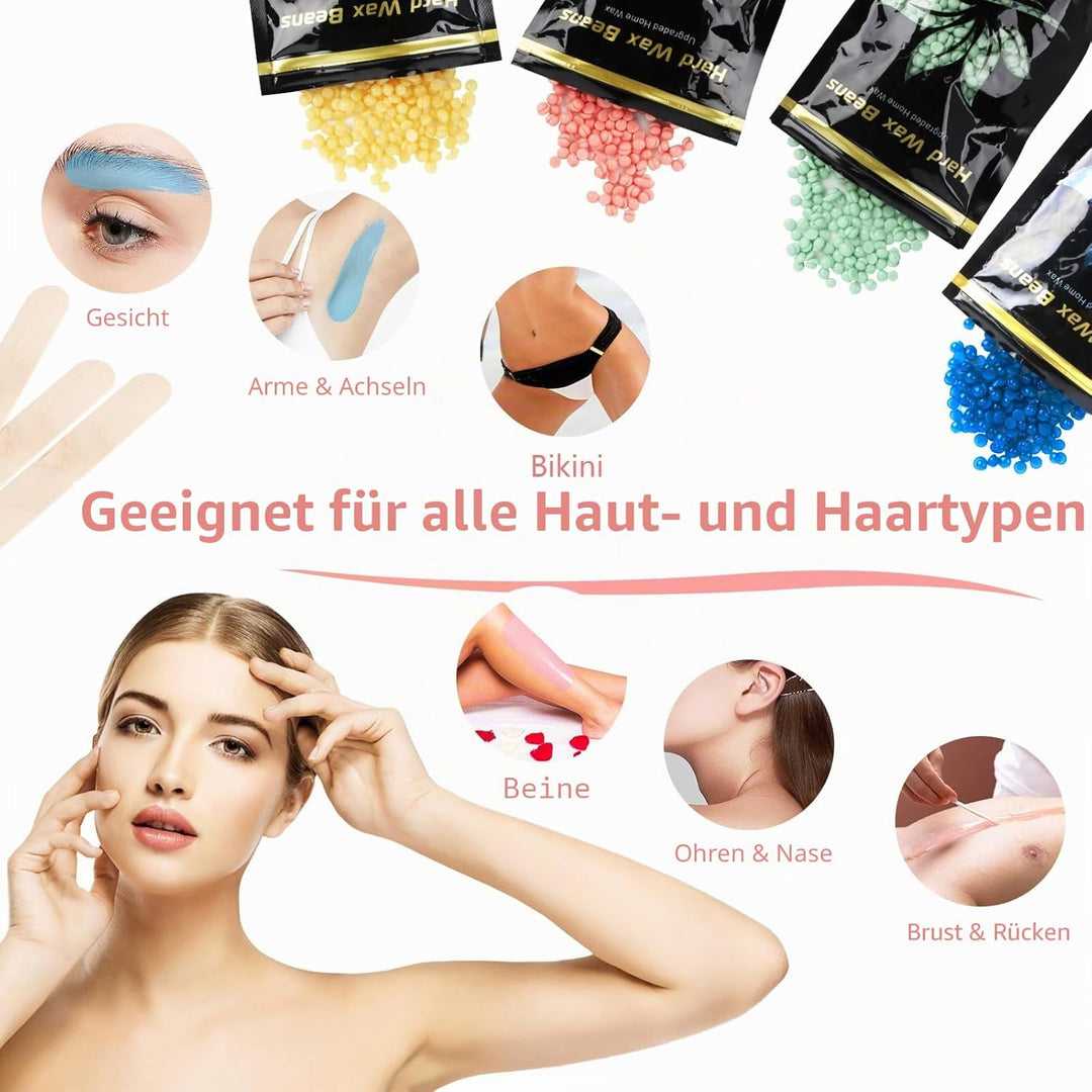 LWMTT Waxing Set 500ml Warmwachs Haarentfernung mit 400g Wax- Professionelle Wachsmaschine mit abneh