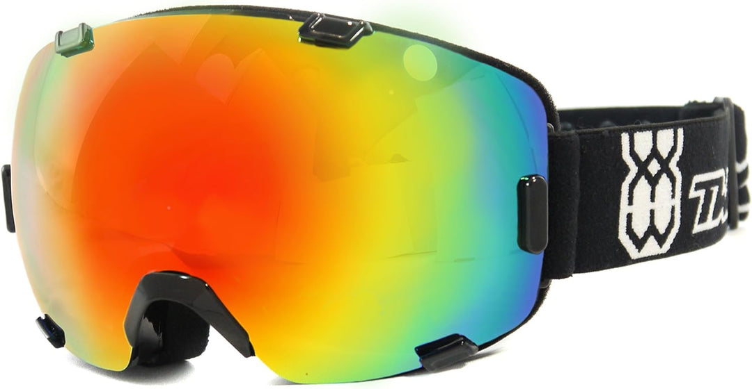 TWO-X AIR Skibrille schwarz verspiegelt iridium Spiegelglas Rahmenlos 100% UV Schutz Antifog getönt