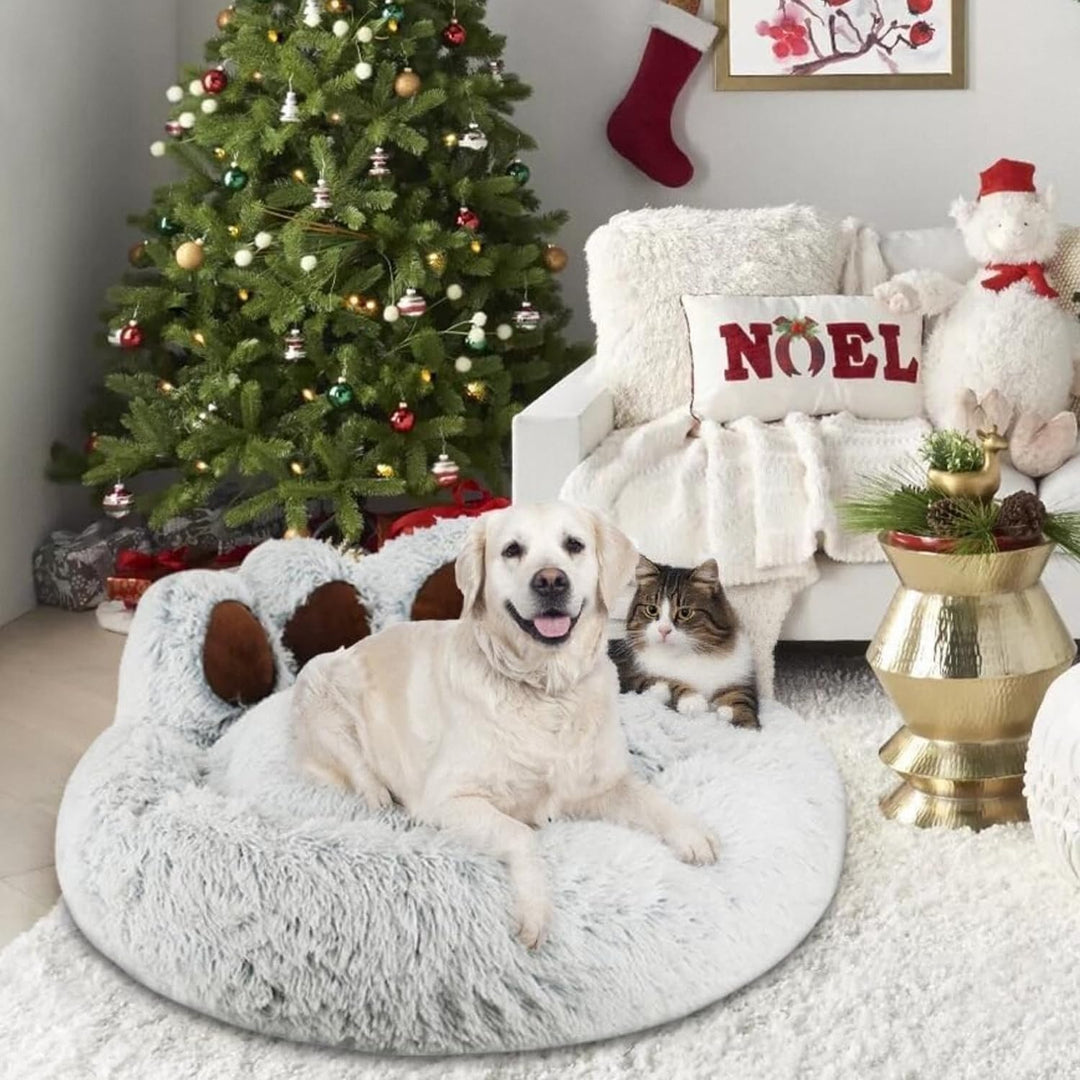 65cm Ø Flauschig Hundebett Katzenbett Bärentatzen-Design Hundekissen Katzenkissen Waschbar Hundekorb