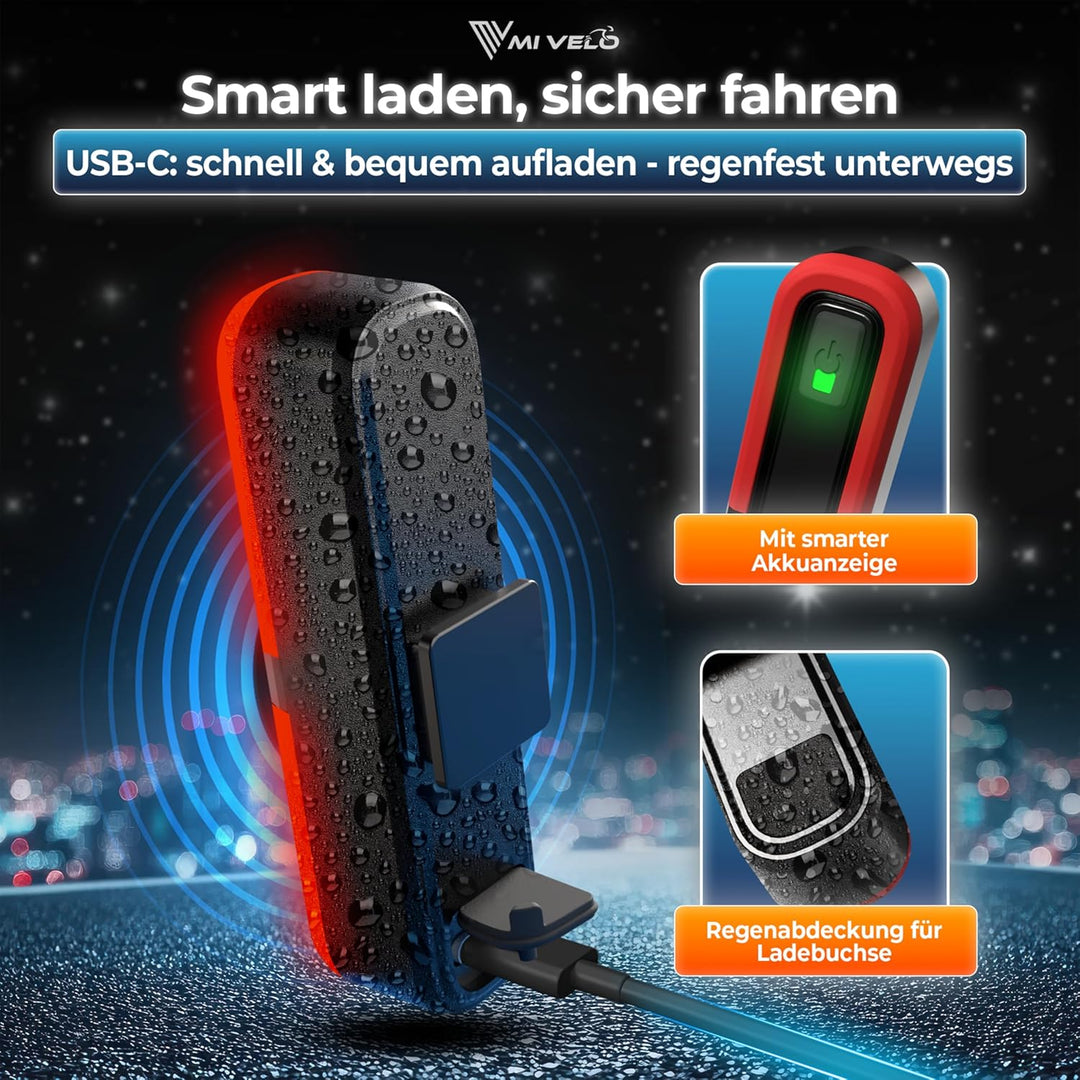 MIVELO Fahrradlicht Set mit Bremsanzeige - Fahrradlampe LED StVZO, IPX5 wasserdicht - Fahrradbeleuch