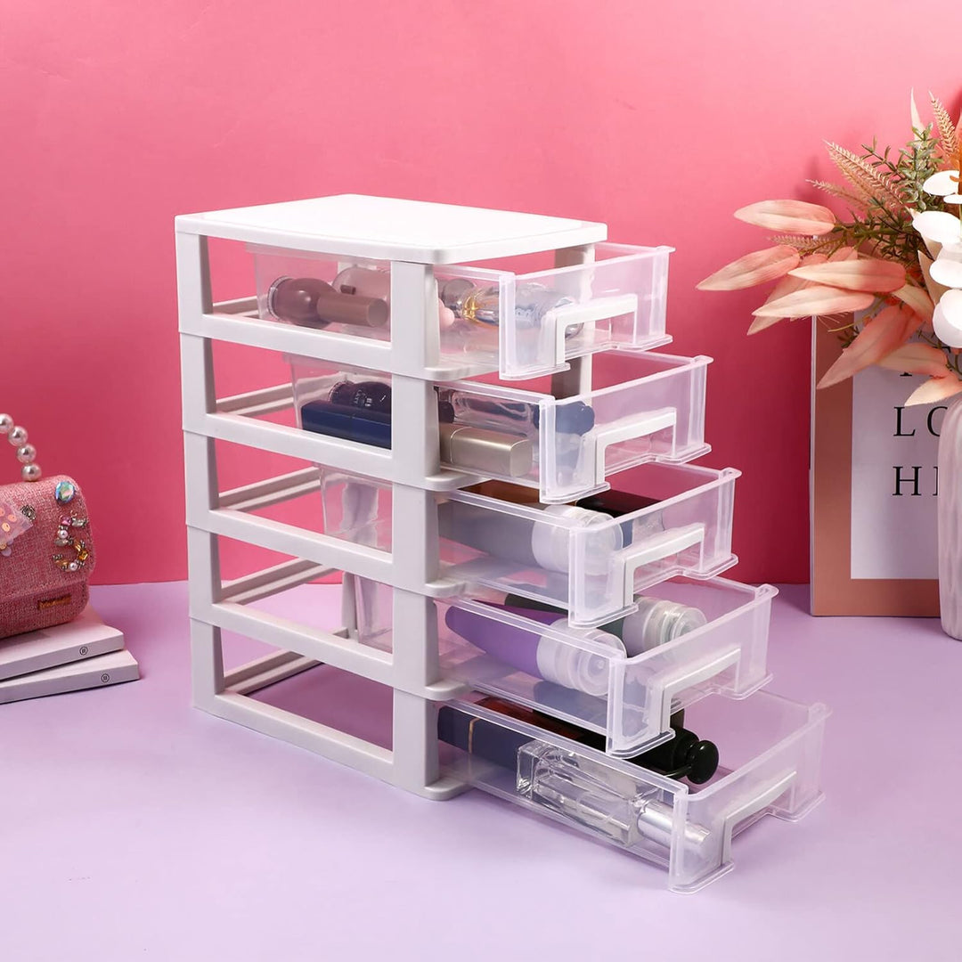 YARNOW Schubladenbox Schubladencontainer Organizer weiss 5 Schubladen Kunststoff Aufbewahrungsbehält