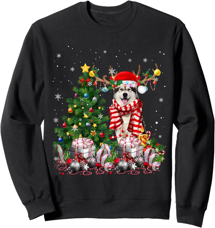 Alaskan Malamute Weihnachtsbaum-Schlafanzug mit Weihnachtsbaum, Weihnachtsmann Sweatshirt