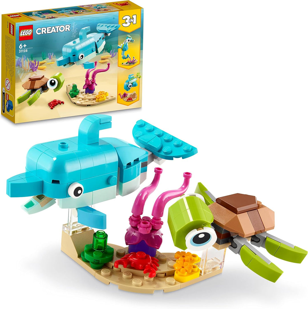 SET: LEGO Creator - Wald-Fabelwesen (31125) + Delfin und Schildkröte (31128) - Eule Hase Fisch Seepf