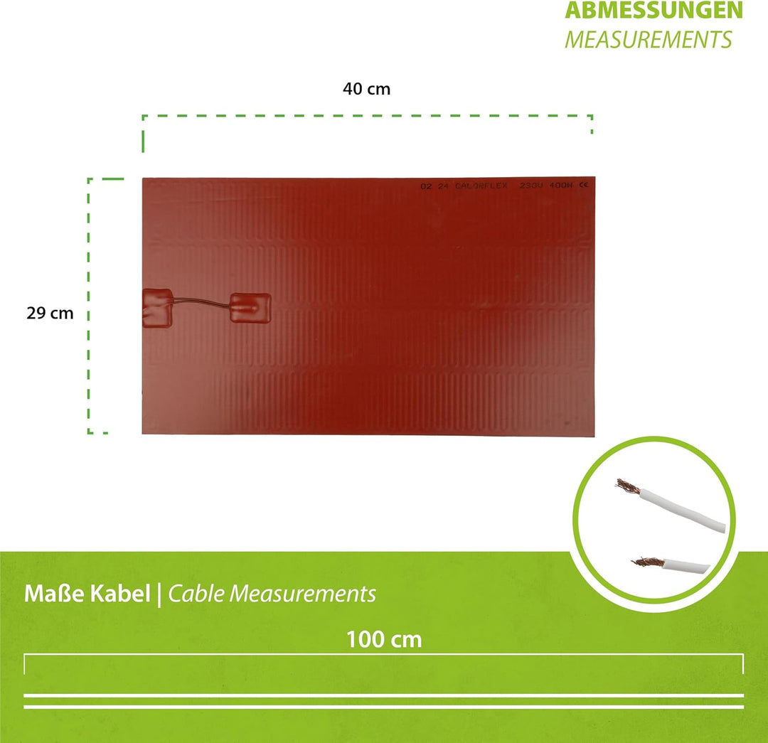 500 Watt Silikon-Heizmatte 40x29cm selbstklebend, integrierter Temperaturbegrenzer - Heizpad Wärmema