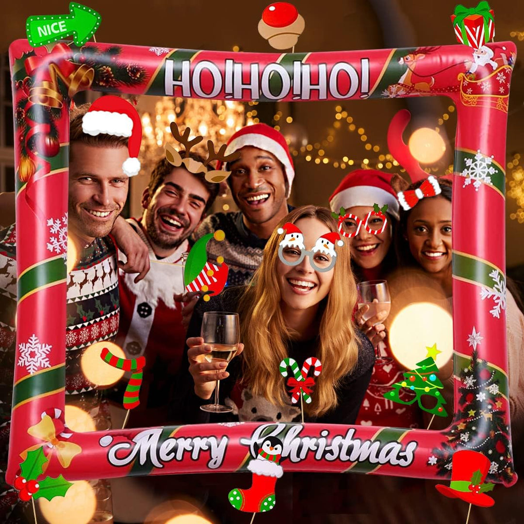 KKSJK Weihnachten Aufblasbarer Bilderrahmen mit 32 PCS Foto Requisiten, Weihnachtsdeko Photo Booth,