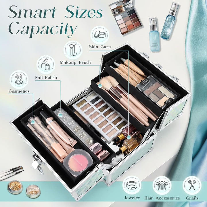Kosmetikkoffer Klein Schminkkoffer Leer Make up Koffer Beauty Case mit Schloss Make up Organizer Kof