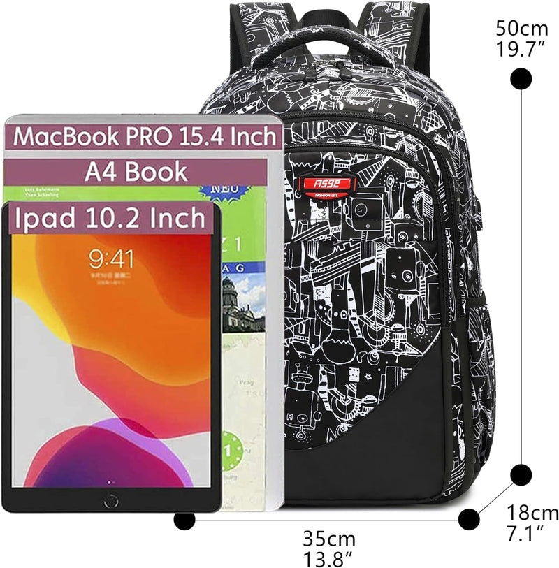 Asge Schulrucksack Jungen Teenager Nylon Gross Schultaschen Mädchen Ranzen Kinder Rucksäcke Druck Sc