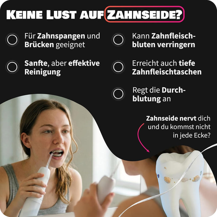 Zahnheld® Munddusche AQUADENT | Kabellos | Für unterwegs und zu Hause | Water Flosser | Fördert eine