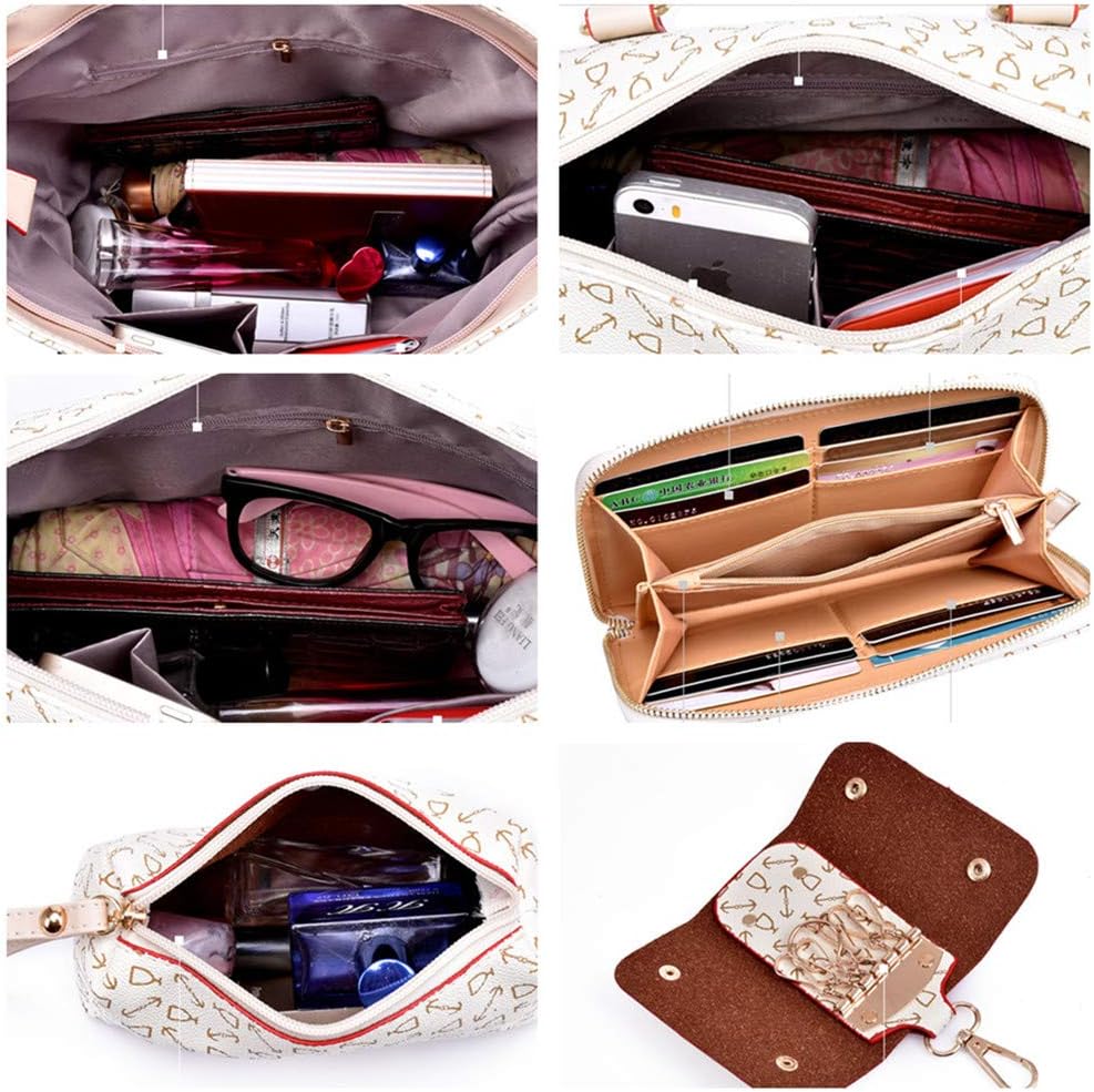 KEEPOP Frauen Handtasche Set 6 Stck PU Leder Tote Handtasche Set Mehrzweck Klassisch Schultertasche