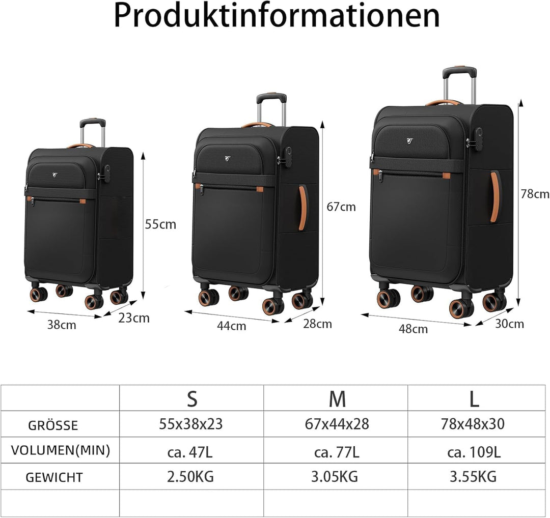 Stoff Kofferset 2 Teilig - Handgepäck Koffer und gross Weichschalenkoffer, Koffer Trolley, Reisekoff