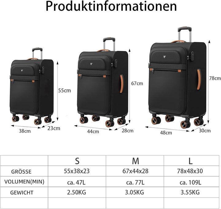 Stoff Kofferset 2 Teilig - Handgepäck Koffer und gross Weichschalenkoffer, Koffer Trolley, Reisekoff