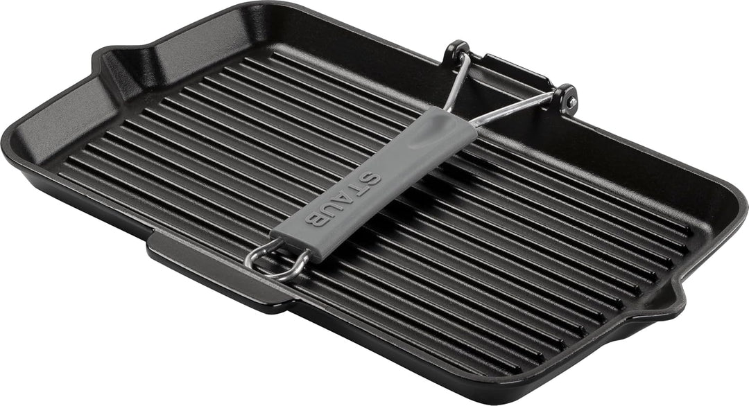 STAUB Gusseisen Grillpfanne, rechteckig, mit Silikongriff, 34 x 21 cm, schwarz, Rechteckig