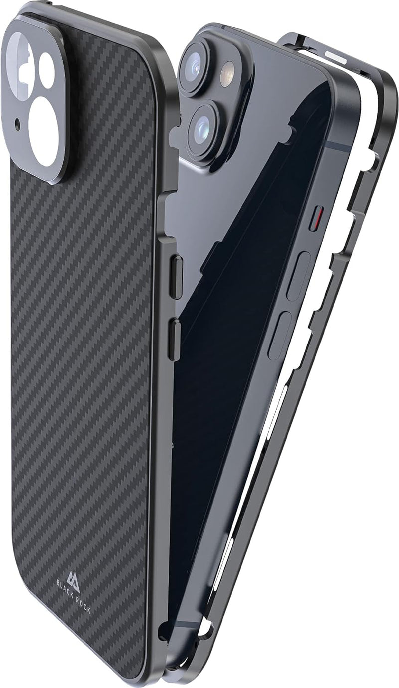Black Rock - Hülle 360 Grad Glass Case Passend für Apple iPhone 14 I Carbon Handyhülle, Karbon Rücks