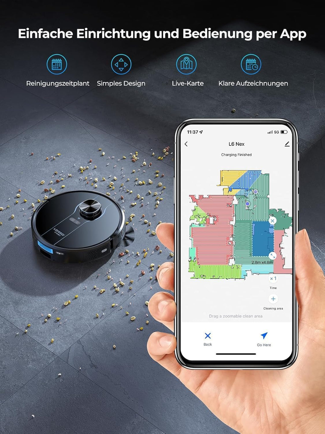 Laresar Clean Saugroboter mit Wischfunktion, Saugroboter mit Absaugstation L6 Nex, LiDAR Navigation,