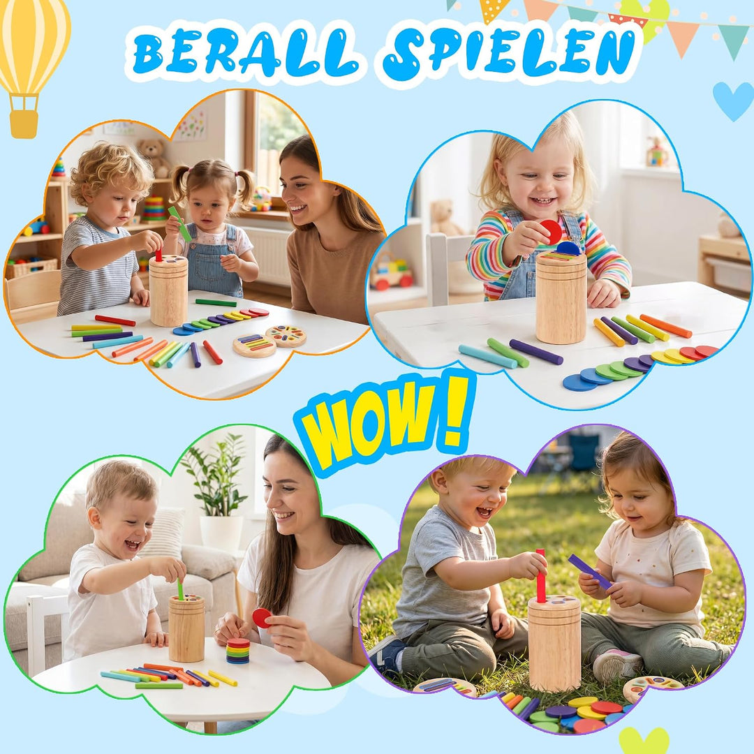 Montessori Spielzeug ab 1 Jahr, 4-in-1 Holzspielzeug Farbe Sortierspiel Spielzeug ab 1 2 3 Jahre Mäd