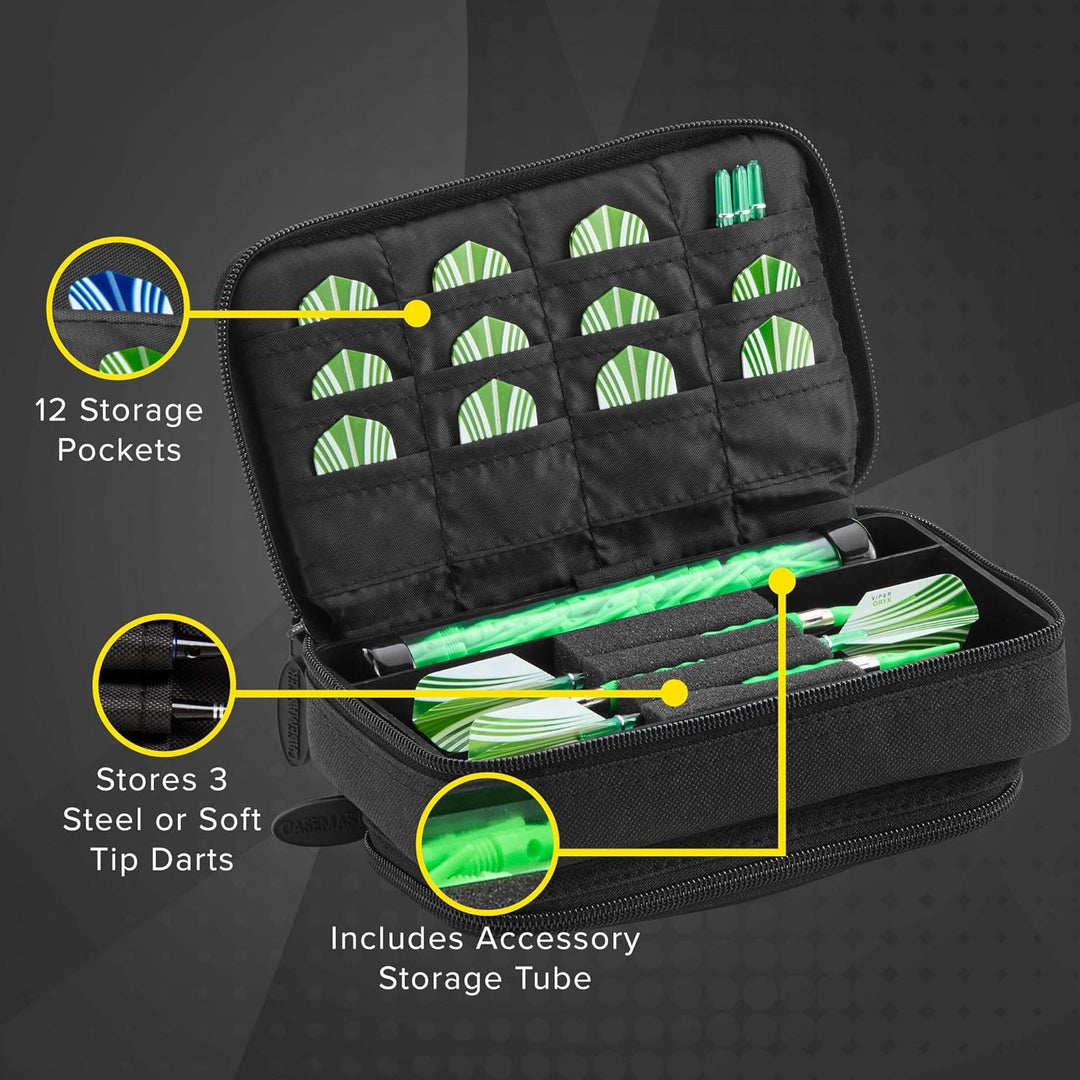 Casemaster Plazma Plus, 3 Dart-Etui für weiche Dartpfeile und Stahlspitzen, grosse vordere Handytasc