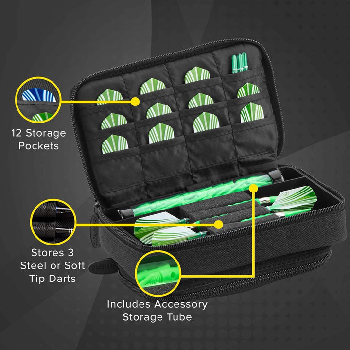 Casemaster Plazma Plus, 3 Dart-Etui für weiche Dartpfeile und Stahlspitzen, grosse vordere Handytasc