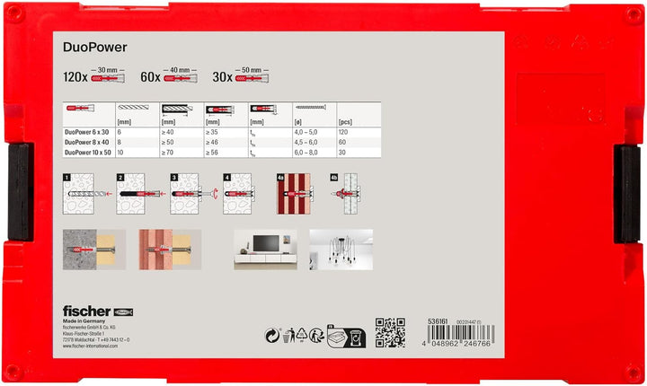 fischer FIXtainer - Dübelbox mit DUOPOWER Universaldübel Sortiment - Für zahlreiche Baustoffe und vi