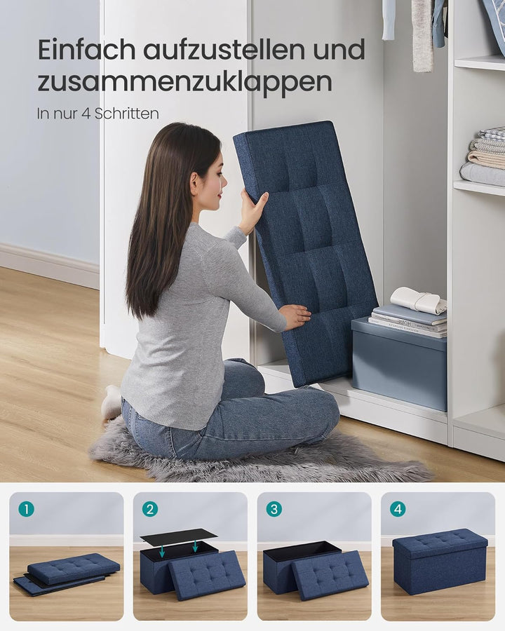 SONGMICS Sitzhocker mit Stauraum, klappbare Sitzbank, 38 x 76 x 38 cm Fussbank, Aufbewahrungsbox, bi