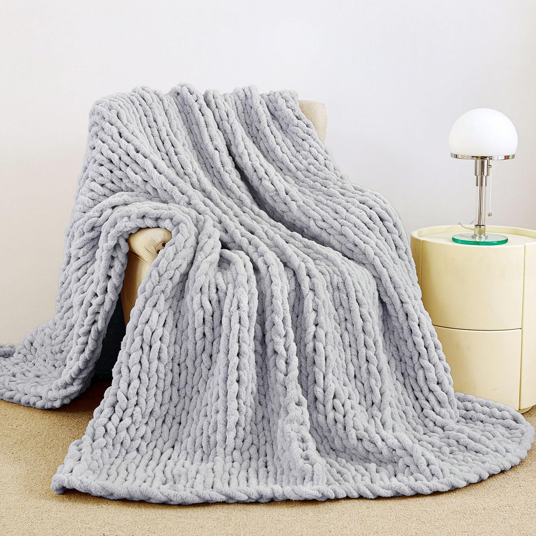 Admitrack Grobstrickdecke, 100% Handgestrickte Chenille-Wohndecke für Sofa und Wohn-Deko, weiche und