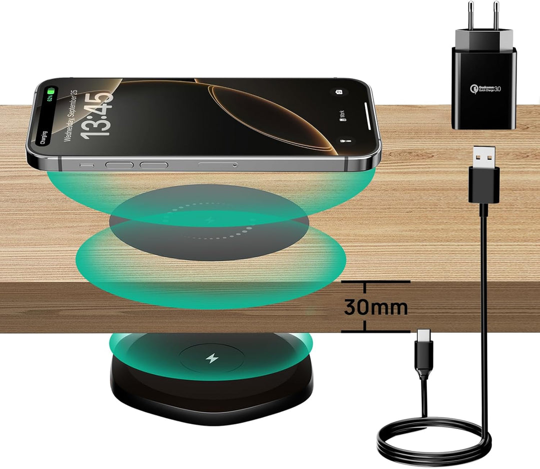 KPON Invisible Wireless Charger unsichtbares drahtloses, 30mm Versteckt unter dem Tisch, induktives