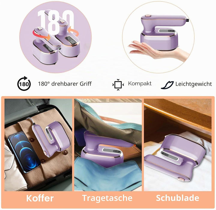 ZStarlite Steamer Dampfbügeleisen Kleidung Keramikplattendesign, Faltbares 1000W Dampfglätter Reiseb