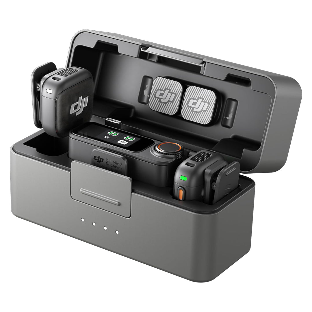 DJI Mic 3 (2 Sender + 1 Empfänger + Ladeschale), Funkmikrofon für iPhone/Kamera/Android, Ultraleicht