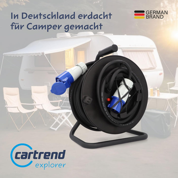 cartrend Explorer CEE Kabeltrommel mit 1 CEE-Stecker und 1 CEE-Kupplung, Verlängerungsleitung für da