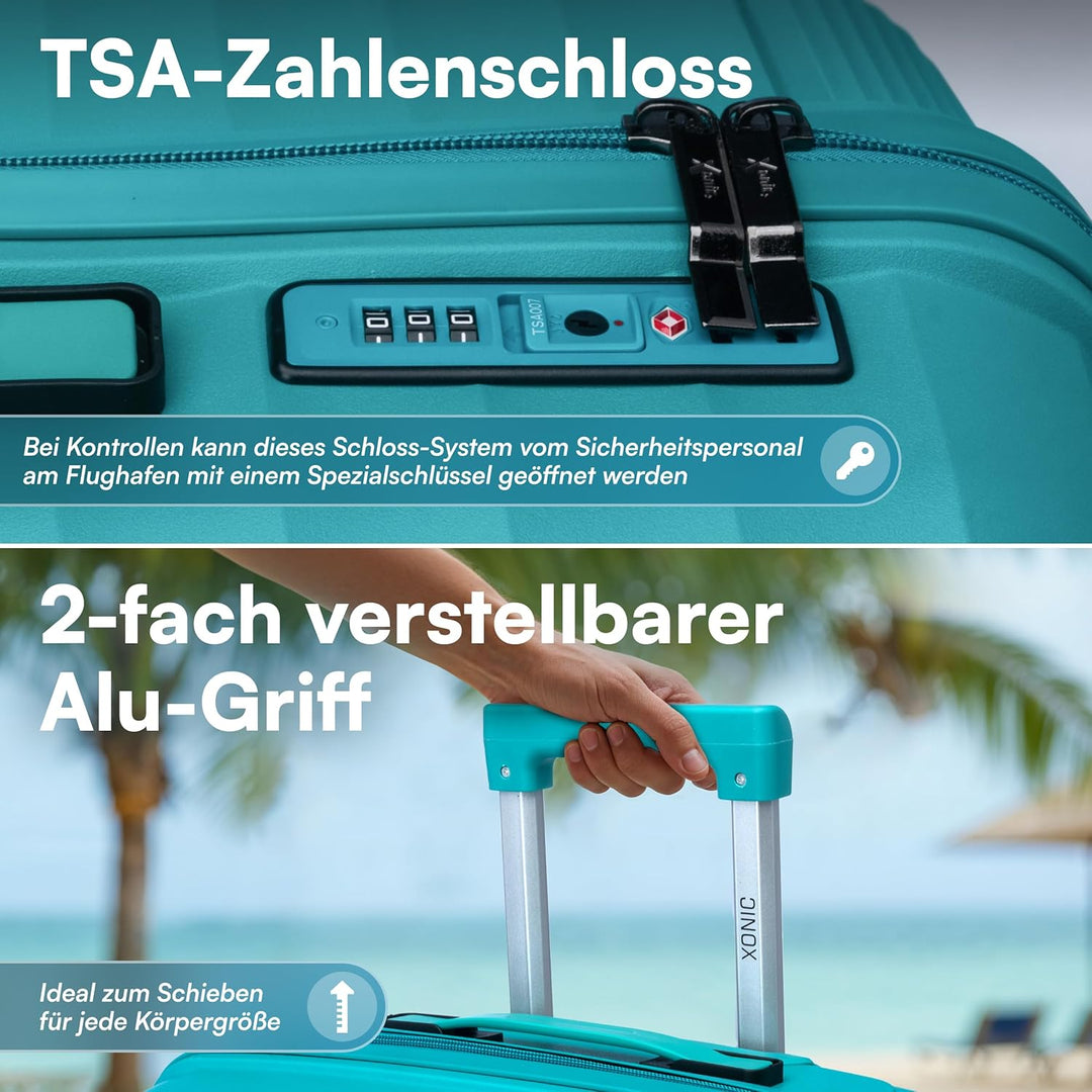 Xonic® Hartschalenkoffer M für 40L - Bruchsicherer Rollkoffer Polypropylen mit 360° Doppelrollen & T