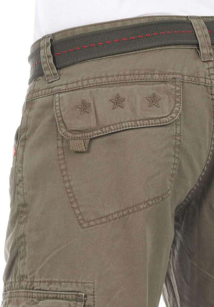 Timezone Herren Cargo Jeans Hose BenitoTZ Loose Fit Cargohose Stoffgürtel 100% Baumwolle Basic Tasch