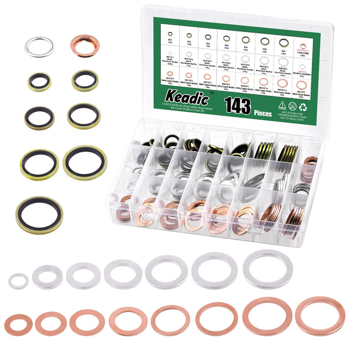Keadic 143Pcs Ölablassschraube Dichtungen Unterlegscheiben Sortiment Set, 11026-01M02, N0138157 Öl Q