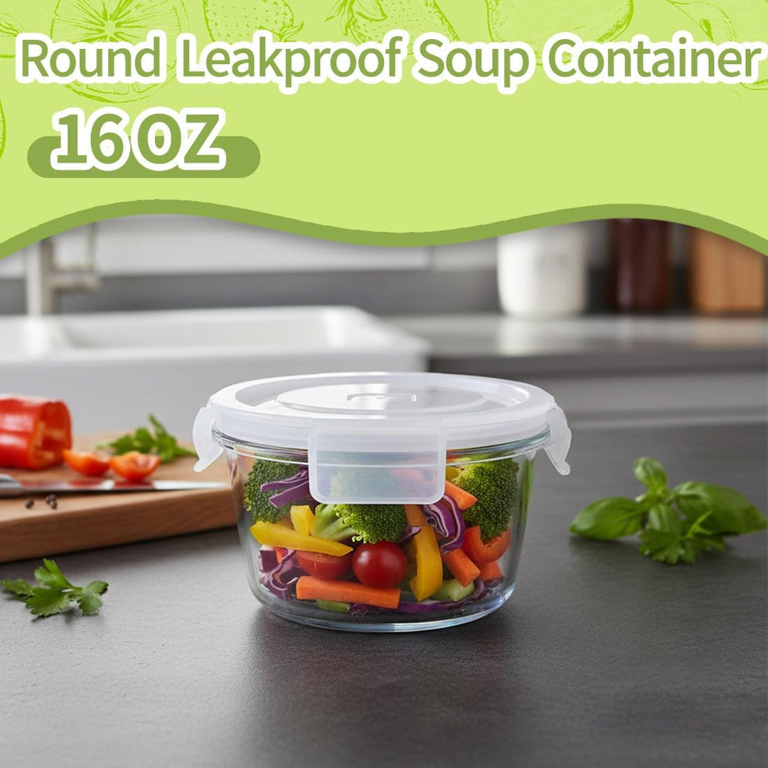 Suppenbehälter aus Glas mit luftdichten Deckeln, 473 ml, rund, Lebensmittelbehälter, BPA-frei, ausla