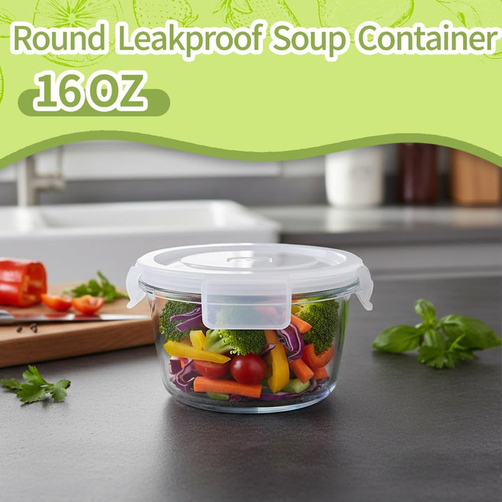 Suppenbehälter aus Glas mit luftdichten Deckeln, 473 ml, rund, Lebensmittelbehälter, BPA-frei, ausla