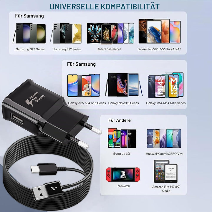 2er-Pack USB Ladegerät mit 2m Ladekabel USB Typ-C für Samsung Galaxy A13 A14 A15 A23 A25 A33 A34 A35