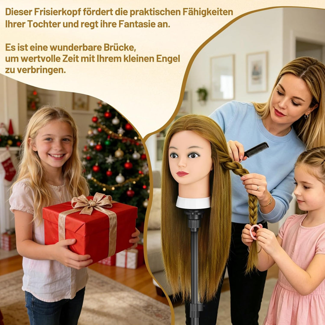 TwoWin Friseurkopf mit Haaren, 26 Zoll (66 cm) 80% Echthaar Mannequin Kopf, Trainingskopf für Stylin