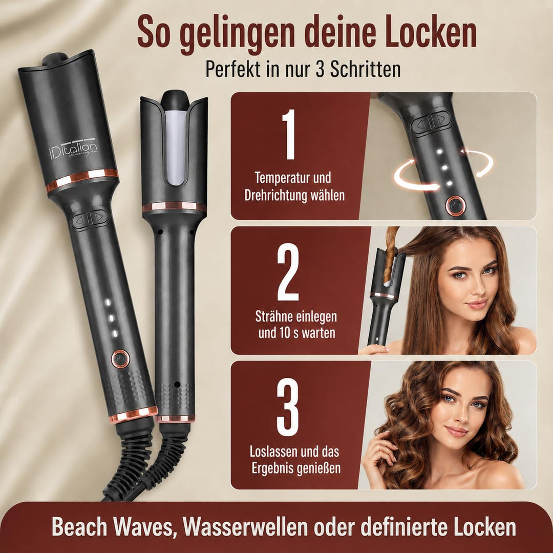 Italian Design MyTulip Automatischer Lockenstab – Hair Curler mit 3 Temperaturen (160–220 °C), Keram