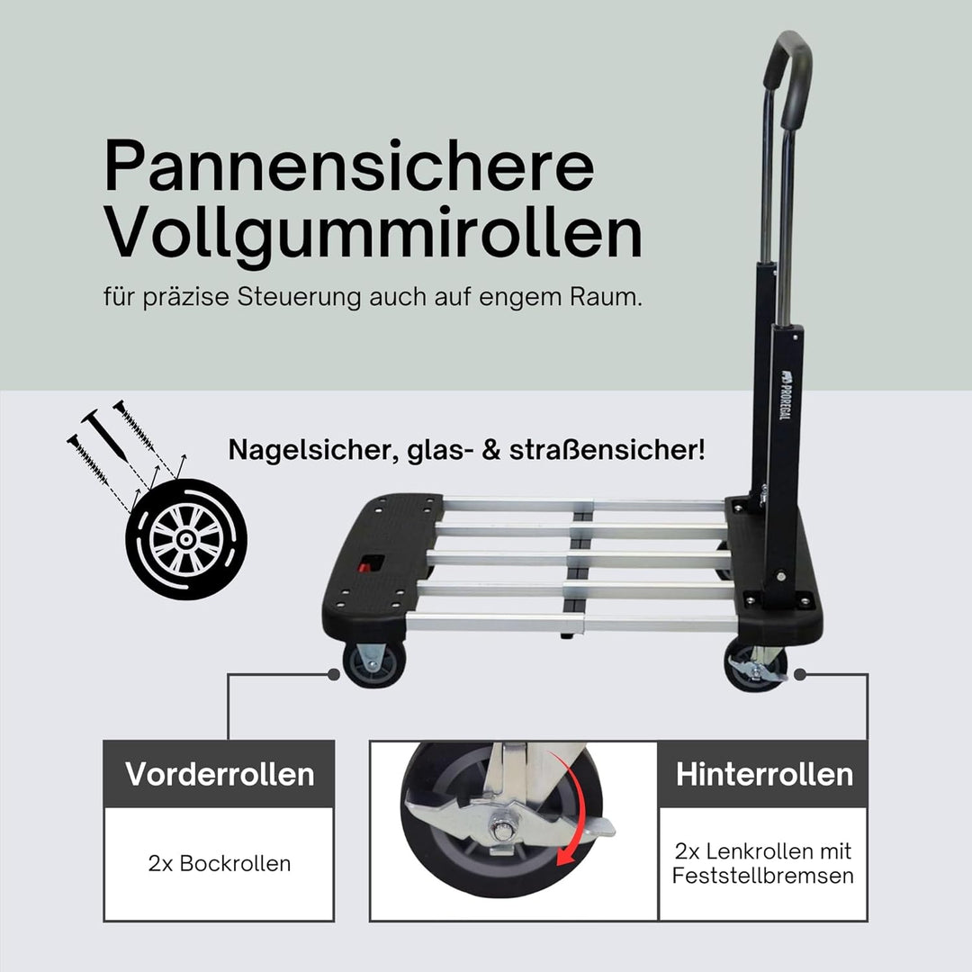 PROREGAL Klappbarer Profi-Transportwagen Taurus 150 | HxBxT 97x46x76cm | Traglast 150kg | Höhenverst