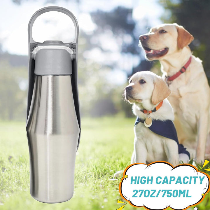 Wasserflasche für Hunde, ZoneYan 750 ml Edelstahl Hundetrinkflasche für Unterwegs, Tragbare Trinkfla