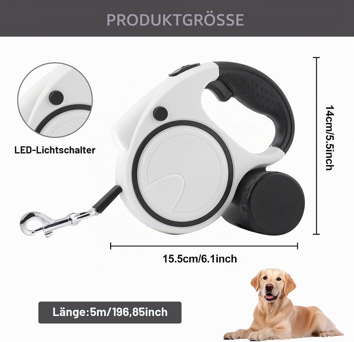 Hundeleine einziehbar 5m, Rollleine Hundeleine ausziehbar, Rollleine Reflektierende für Hund, 360° V