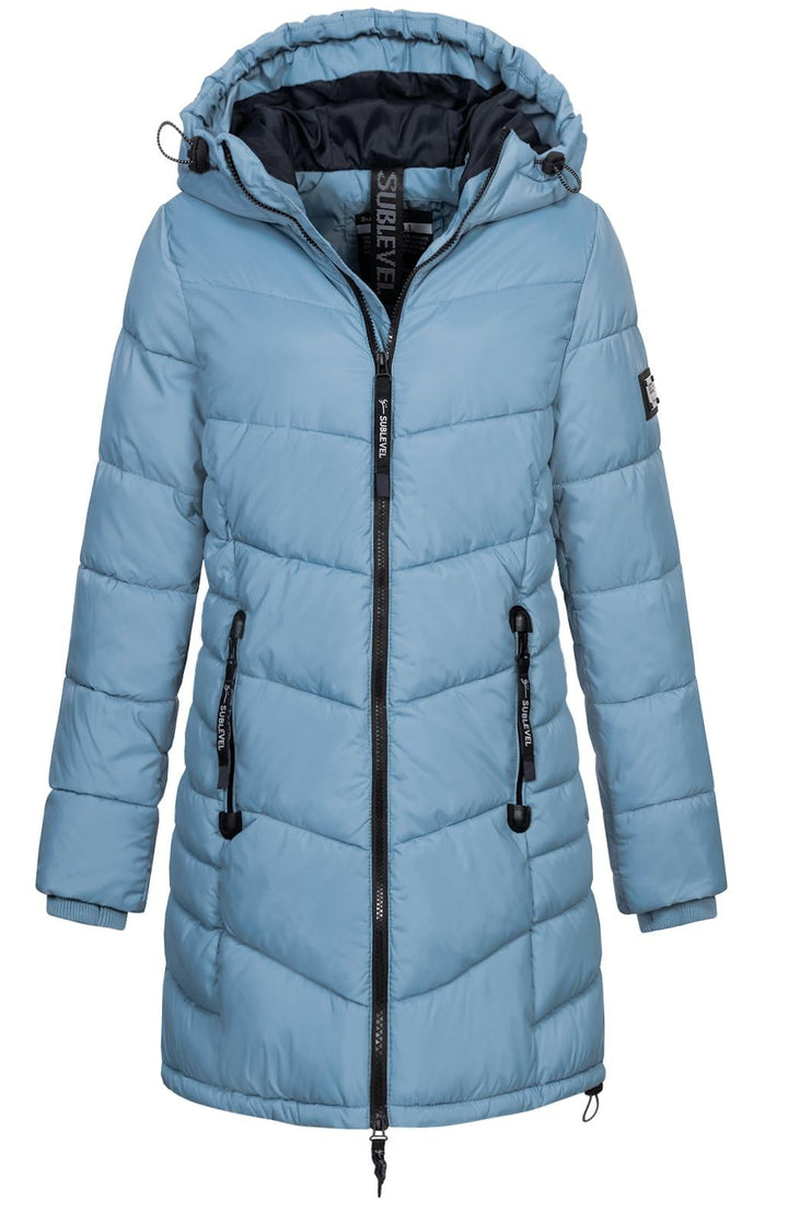 Sublevel Damen Jacke Steppmantel LSL-412 mit gefütterter Kapuze L Morning Fog Blue, L Morning Fog Bl