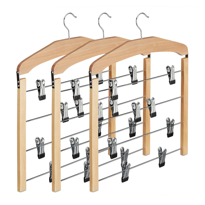 15 x Rockbügel mehrfach, Hosenbügel Holz, 360° drehbarer Haken, Kleiderbügel rutschfest, HBT 45,5x39