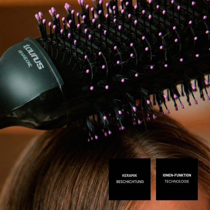 Taurus - Heissluftbürste + 1200W | Volumenstyler | Ionic Anti-Frizz | Keramikbeschichtung | 3 Stufen