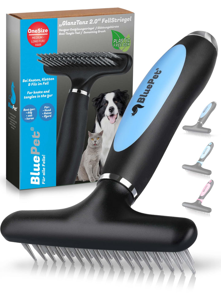 BluePet 2.0 Fellentwirrer Entfilzer für Langhaar Hunde &amp; Katzen I Hochwertiger Hundestriegel mit zwe