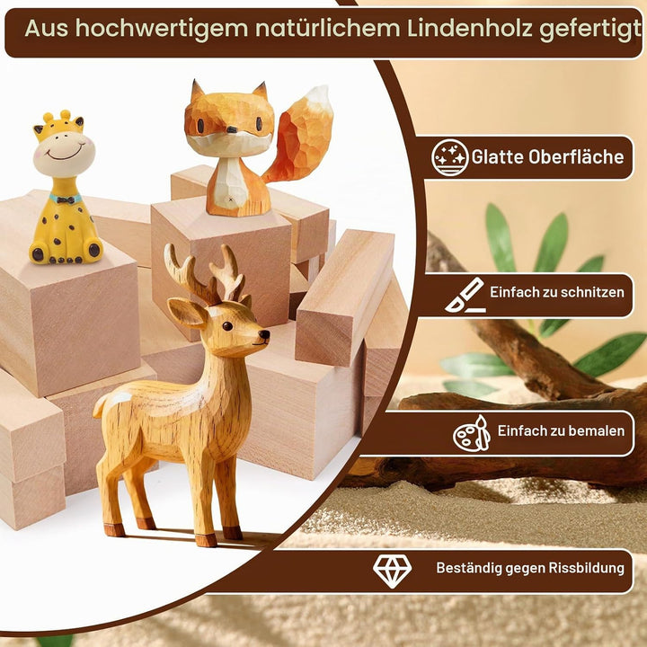 Schnitzholz 20 Stück Lindenholz zum Schnitzen,3 Grössen Holz zum Schnitzen,Basteln und Drechseln,Sch