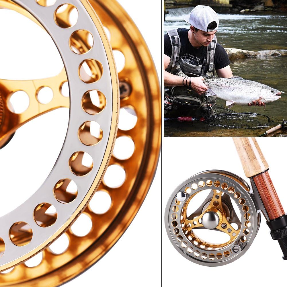 Sougayilang Angelrolle für Fliegenfischen, gross, 2 + 1 BB mit CNC-gefrästem Gehäuse und Spule aus A