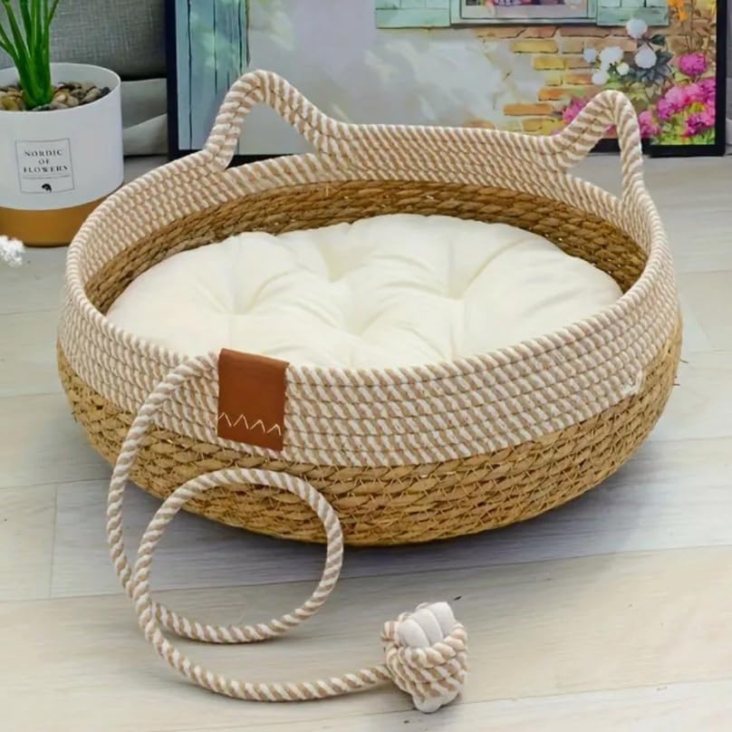 Katzenbett mit Kissen, 50cm Waschbar Katzenkorb Katzenbett Katzenhöhle Haustierbett mit Kissen und S