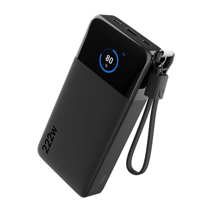 NOBIS 222W 25.000 mAh PD Schnelllade Power Bank mit Lanyard-Kabel | Smart Digitalanzeige, 3 Ausgänge
