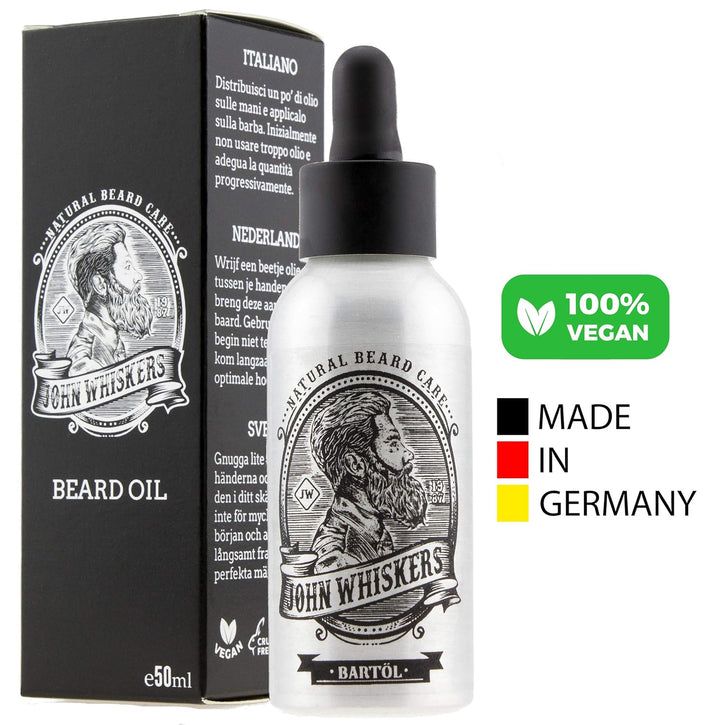 John Whiskers Bartöl Made in Germany - 50ml - beste Qualitätsöle für einen weichen und gesunden Bart